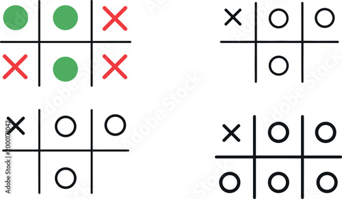 Tic Tac Toe Game Grid Vector Set with X and O Variations in Color for Strategy, Board Game, Puzzle, Play, Children, Match, Recreation and Fun Illustrations