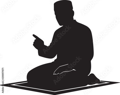 Muslim man raising hands dua Islamic prayer silhouette front view vector isolated for religious concept
