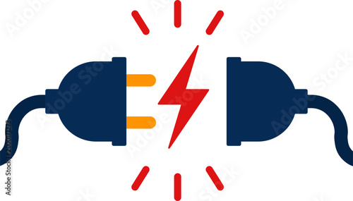 Power outage concept, disconnected electric plug with lightning warning, energy shortage and blackout vector illustration