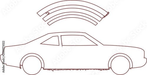 This image shows a diagram of a car with a series of curved lines on top. The car is shown from the side and its wheels, windows, and roof are clearly marked. The curved lines on the top of the car 