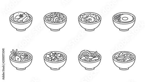 Fotografie Culinary Delights: A collection of meticulously crafted bowls showcase an array