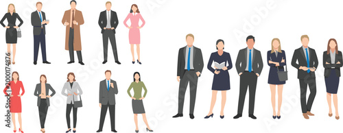 Professional business people standing in office attire isolated on gray background corporate team illustration for workplace diversity concepts and leadership