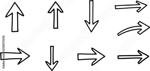 Collection of hand drawn arrows a variety of directional indicators in black and white
