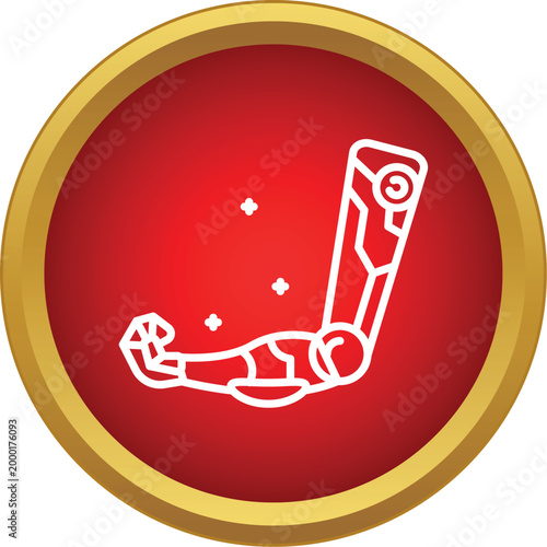 Robotic arm in a red circle creating an icon for technology and innovation