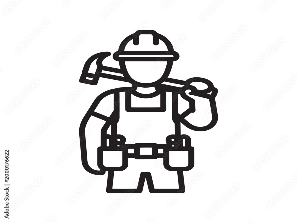 Fototapeta premium Construction Worker Icon Flat Design Vector Illustration