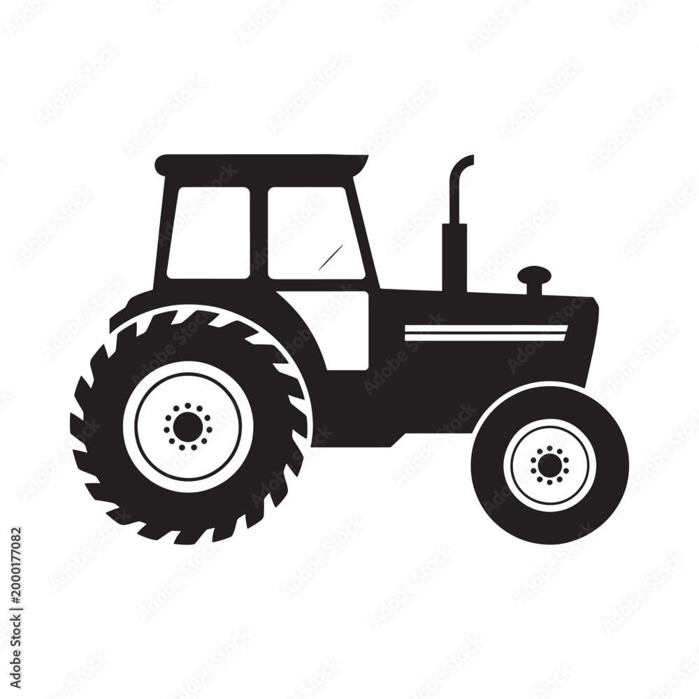 Obraz premium Tractor silhouette on a white background agricultural vehicle outline