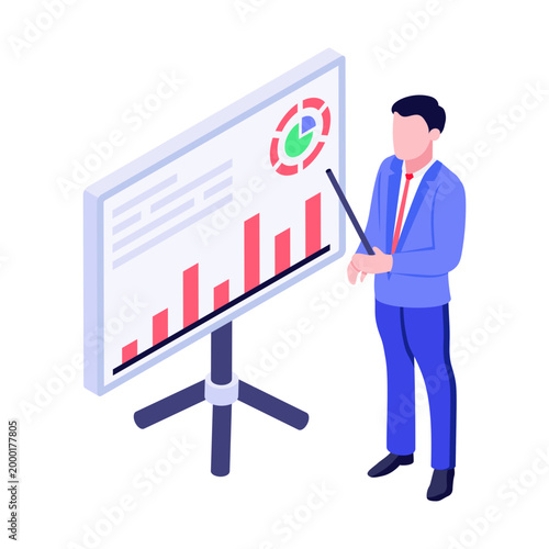 An illustration of a presentation designed in an isometric style
