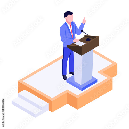 Isometric style illustration of a keynote speaker
