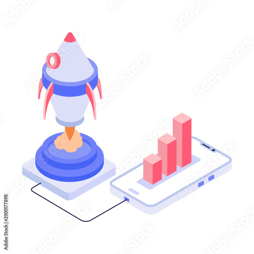 An illustration of a startup designed in an isometric style
