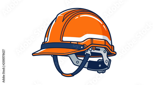 Orange safety helmet with chin strap.