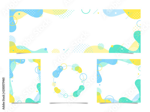幾何学模様の爽やかな背景フレーム素材セット（バナー・スクエア・縦型・円形）