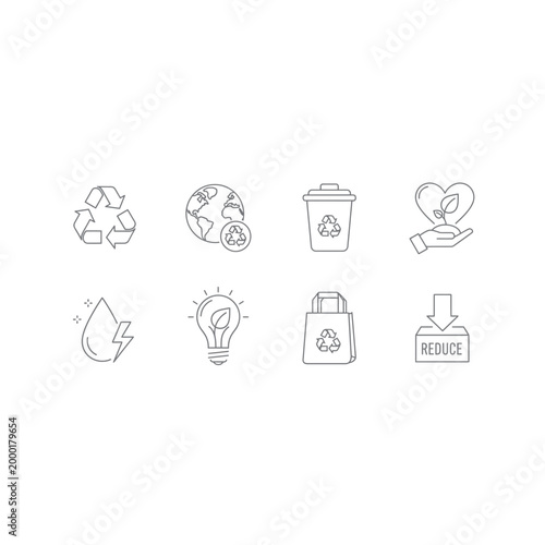 Environmental sustainability and recycling icon set with sustainability