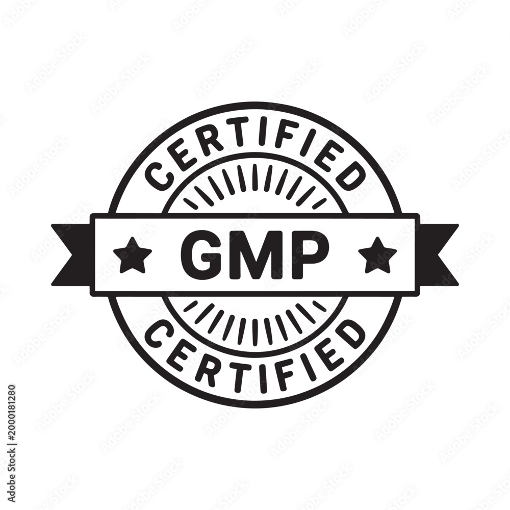 Obraz premium GMP certified badge black and white circular emblem with ribbon