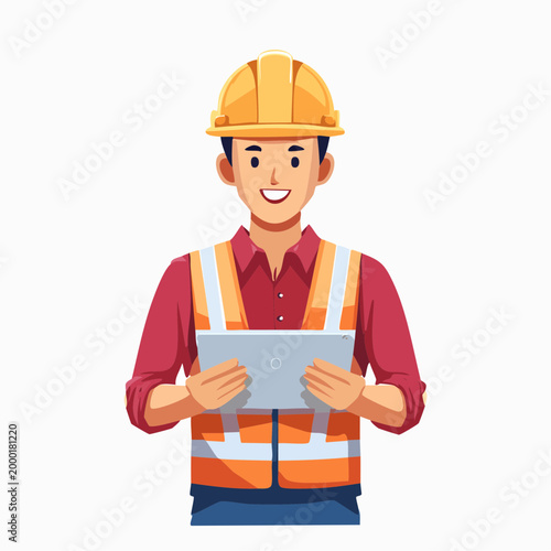 Construction Worker Holding Tablet