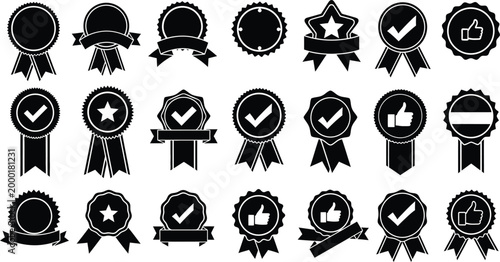 Black and white achievement badge collection isolated on white background, Vector