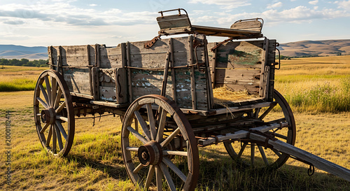 Rustic wooden horse drawn wagon with spoked wheels on transparent background