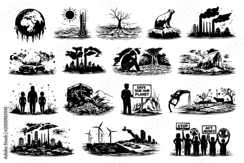 Climate change illustration showcasing environmental impact and activism.