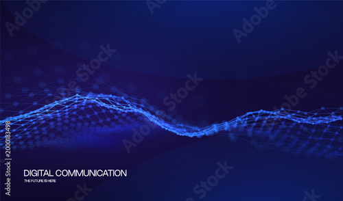 Digital technology data with background network abstract for business communication future. Vector flow science with blue computer futuristic for ai connect line. Tech connection digital.
