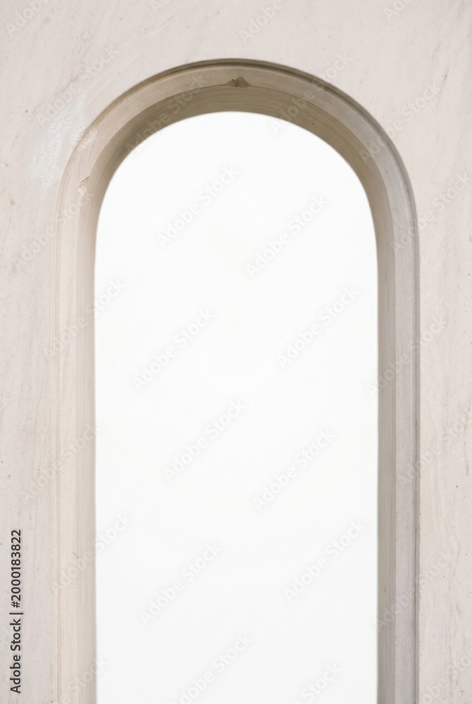 Fototapeta premium Pale Stone Buddhist Arch Isolated on White Background with Interior Copy Space for Spiritual Branding Mockup and Temple Gate Design Resource
