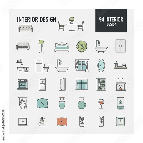 Photography 54 interior design furniture and home decor icon set collection with interior
