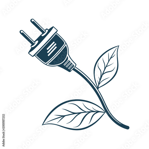Eco Power Plug Plant Sustainable Energy Minimal Line Art Illustration