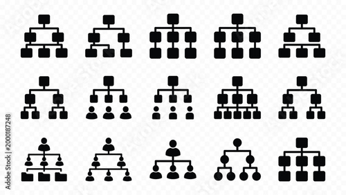 Cuadro en lienzo Solid black icon set of corporate organization chart hierarchy and business team