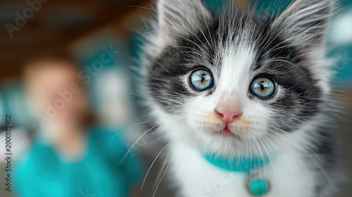 An ill kitten being cared f...