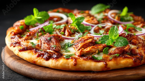 BBQ chicken pizza with red onions