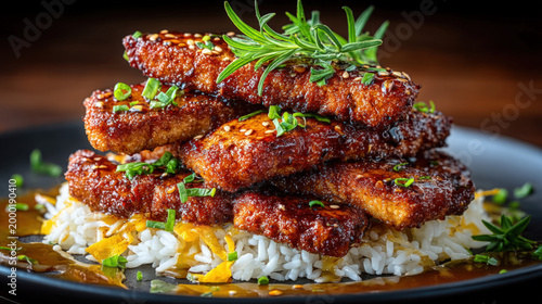 Honey sesame chicken with a...