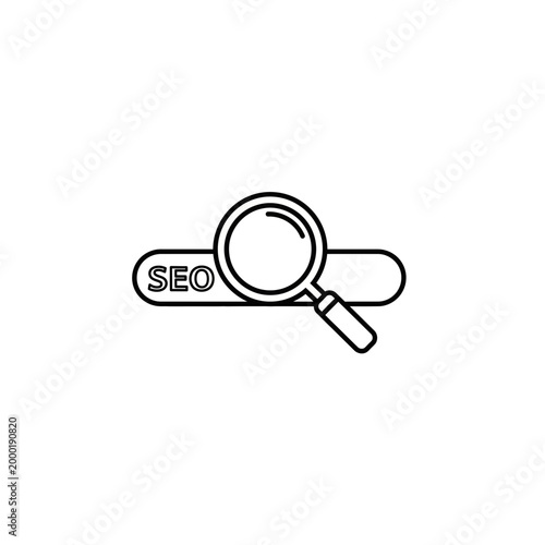 Seo search icon featuring a magnifying glass over a text input field, magnifying
