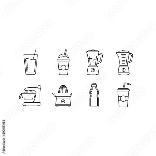 Kitchen appliances and beverage drink vector icon set with appliances, beverage