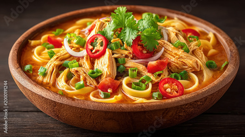 Tom yum chicken soup in a bowl