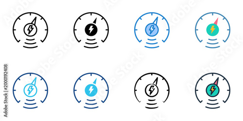 Smart meter icons set multiple style collection. Editable stroke 
