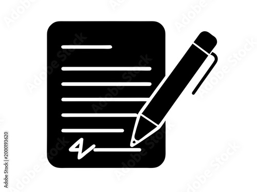 Document with Pen Filled Silhouette Icon Vector Flat Illustration Design