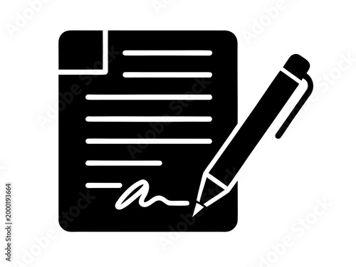 Document with Pen Filled Silhouette Icon Vector Flat Illustration Design
