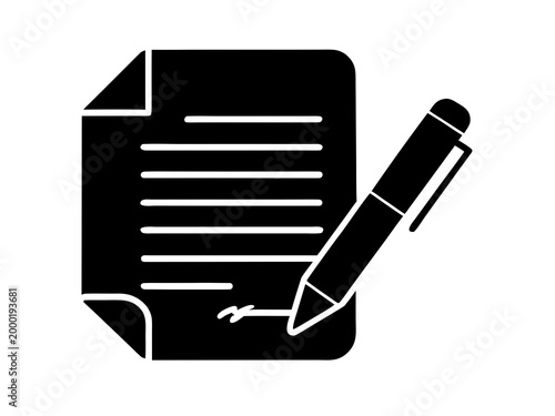 Document with Pen Filled Silhouette Icon Vector Flat Illustration Design