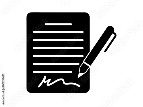 Document with Pen Filled Silhouette Icon Vector Flat Illustration Design
