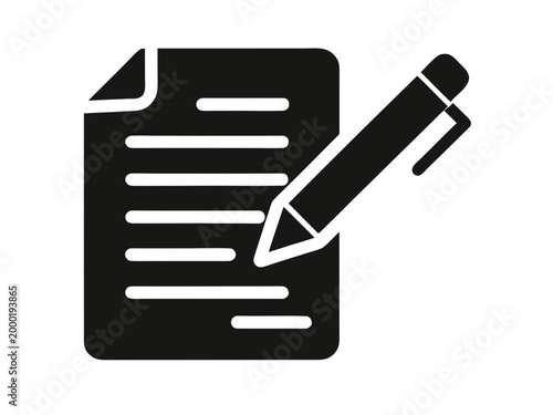 Document with Pen Filled Silhouette Icon Vector Flat Illustration Design