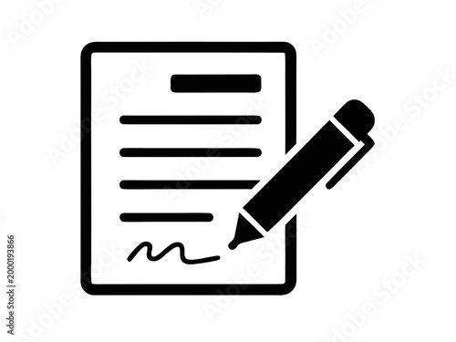 Document with Pen Silhouette Side Vector Flat Illustration Design