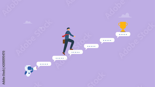 AI robot giving guidance advice for businessman to reach goal. Artificial intelligence give advice to reach business goal, support to success in work concept.