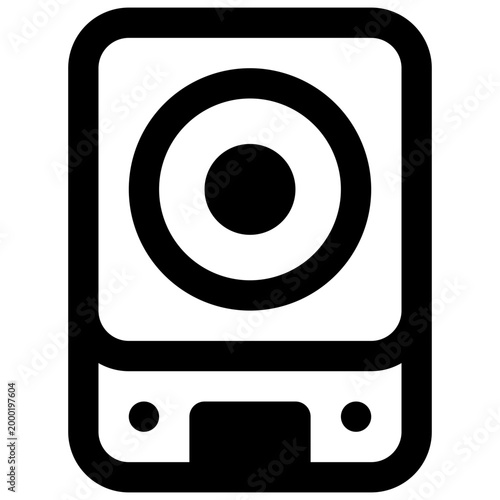 HDD. Outlined stroke vector icon with black-filled details.