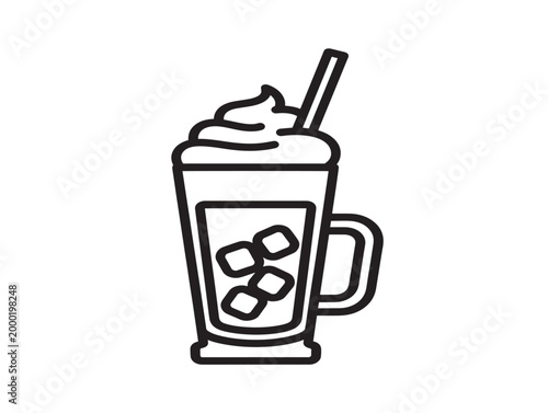 Cold coffee icon vector illustration with straw and ice cubes