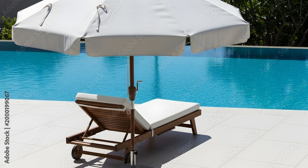 Fototapeta premium Relaxation by the pool a tranquil scene with beach umbrella and lounge chair