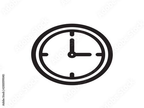 Minimalist black and white clock icon vector illustration for time management