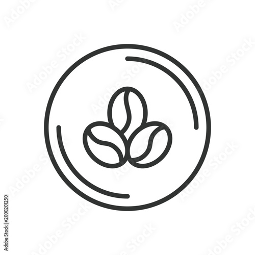 Coffee beans badge icon in line design. roasted beans emblem cafe product on white background vector. coffee badge editable stroke icon
