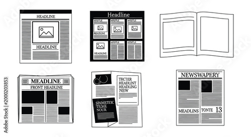 Newspaper layout vector illustration with headline and article blocks