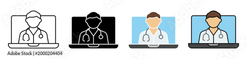 telemedicine icon set. online doctor consultation via laptop for digital healthcare remote medical services