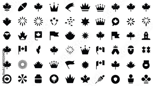 Quadro su tela Collection of black canadian icons and symbols on white background including cro