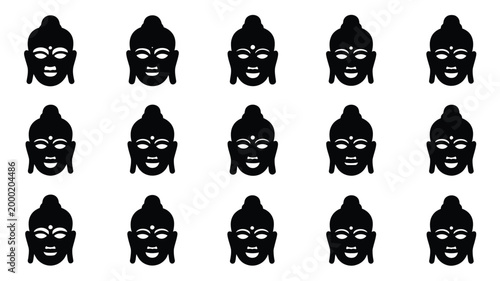 Foto Buddha face silhouettes icons different angles smiling meditation spirituality s