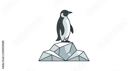 Penguin standing on ice alone.